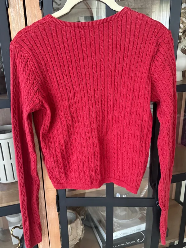 John Galt Zoe Cable Knit Cardigan sweater knit cotton berry buttons down brandy - Image 6