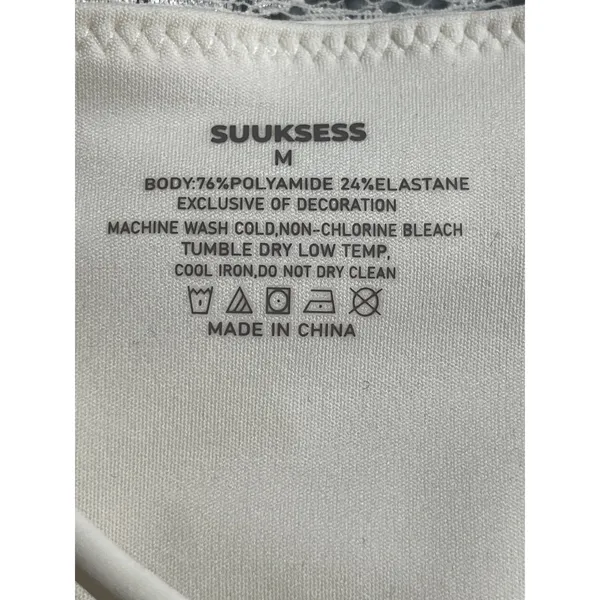 Suuksess Women's Cream Lace Trim Thong Cami Camisole Tank Bodysuit Top Size M - Image 3