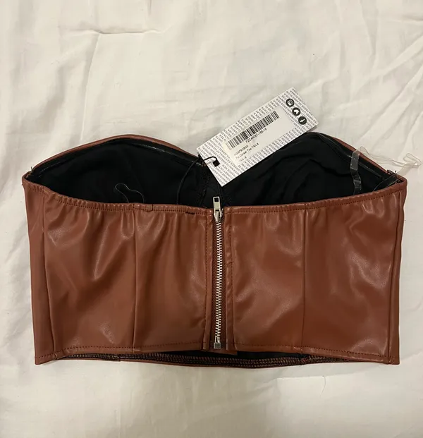 Boohoo Brown Leather Corset Top - Image 2