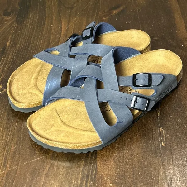 Birkenstock Sandals W10 M8 Blue Strappy Slide Comfort Orthopedic Boho Casual - Image 2