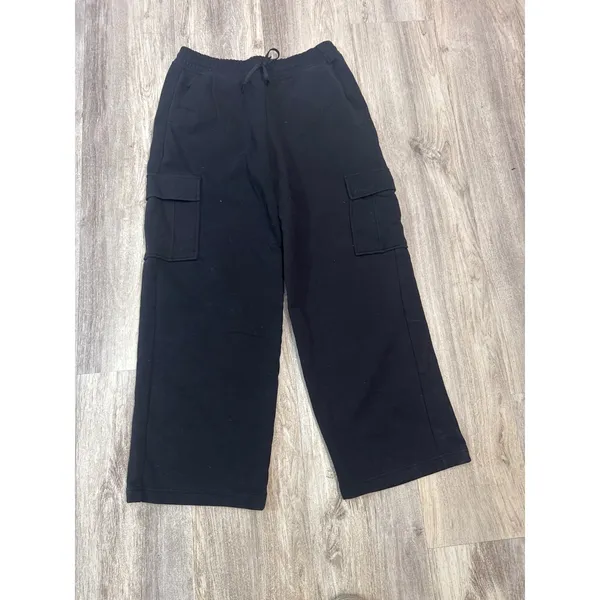 Athleta Easy Fleece Cargo Wide Leg Pants Black Women High Rise Size‎ Medium - Image 2