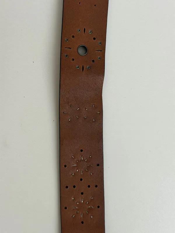 Y2K Fossil Belt Leather Studded Flower Black Brown Silver Gold Gunmetal Buckle - Image 14