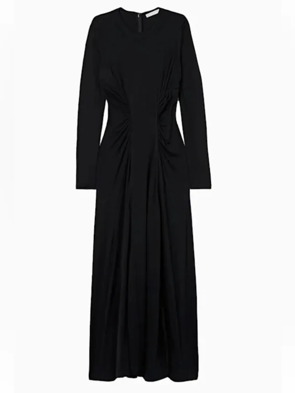 Ulla Johnson Ceryse Dress Noir Black Long Sleeve Ruched Waist‎ Maxi Size Large - Image 3
