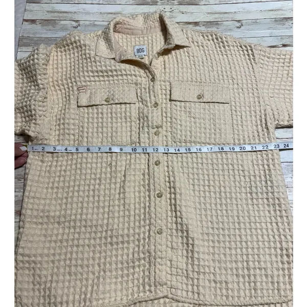 BDG Stanley Waffle Button Down Shirt Jacket XS Oversized Cream Shacket - Image 6