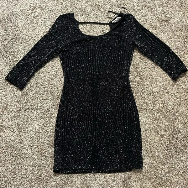Deb Bodycon‎ Black Sparkle Dress with Open Back Medium - Image 2