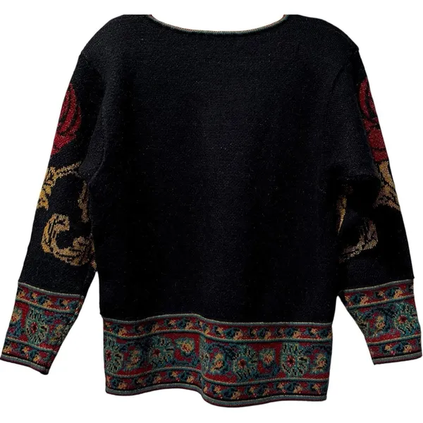 Anne Pinkerton Vintage Boho Floral Tapestry‎ Knit Sweater Art-to-Wear Treasure - Image 4