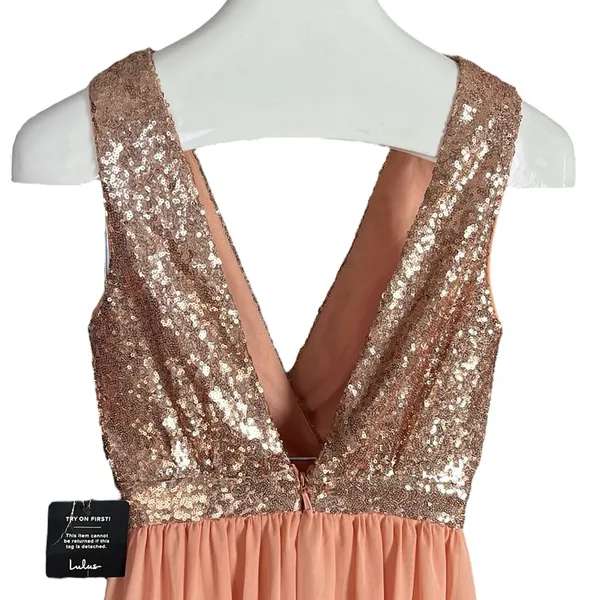 Lulu’s Elegant Encounter Rose Gold Sequin Maxi Dress - Image 9