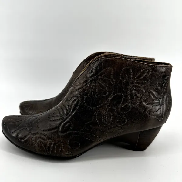 Pikolinos Ankle Boots Leather Embroidered Heeled Slip On Almond Toe Brown 7.5 - Image 3