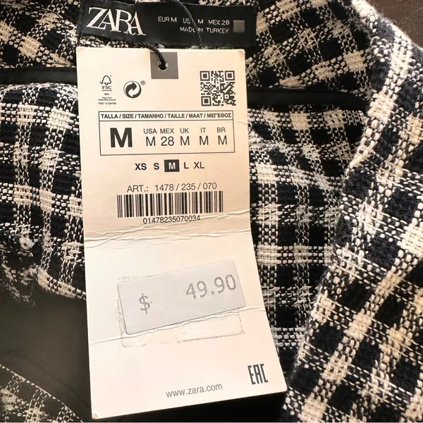NWT ZARA Gingham straight leg Black and White Checkered Pants M - Image 12