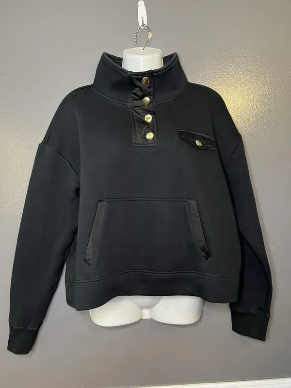 Tuckernuck Sport Sweatshirt Womens Large Black High Neck Button Fleece Pullover - Image 2