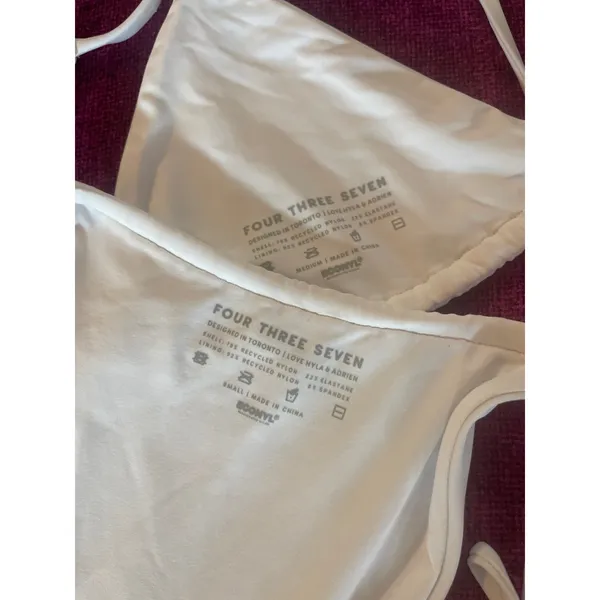 437 FOUR THREE SEVEN White String Bikini Set Small SKIMPY SEXY Side Tie Triangle - Image 5