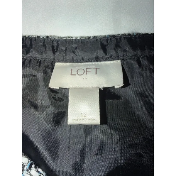 LOFT Plaid Tweed Mini‎ Skirt Blue Black White Lined Sz 12 Preppy Academia - Image 3