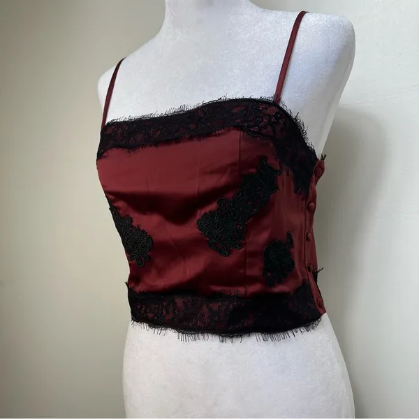 Goth Burgundy Lace Trim Crop Top size XS‎ - Image 6