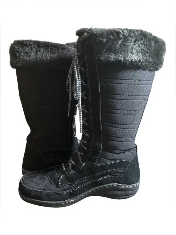 Aetrex Black Lace-Up Tall Winter Boots with Faux Fur Collar,Size 7.5-8 - Image 6