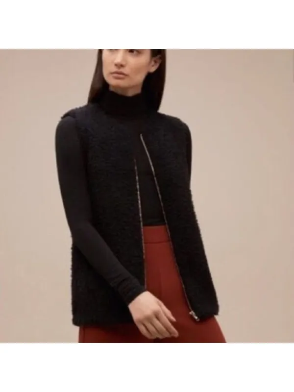 Aritzia Wilfred Chatou Black Shearling Vest S Sleeveless Zip Up Soft Teddy Small - Image 2
