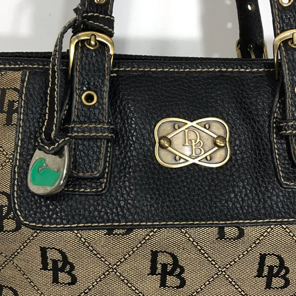 Dooney & Bourke Black and Tan Logo Tote with Matching Pouch - Image 2