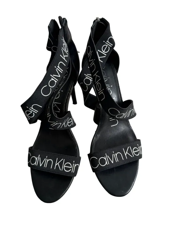 CALVIN KLEIN Salas Black White Logo Sandals Heels Size 8 - Image 7