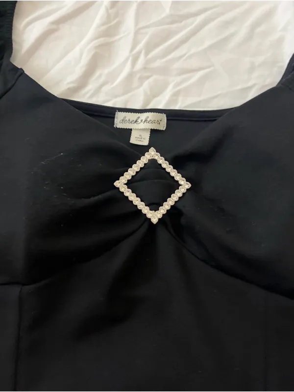 Black ruffle sleeve Mini Dress with Rhinestone Accent - Image 2