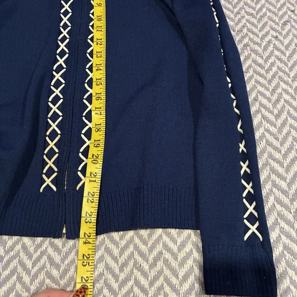 St.John Sport Sz S Blue White Santana Knit Zip-Up Jacket Blazer Sweater See Pics - Image 5