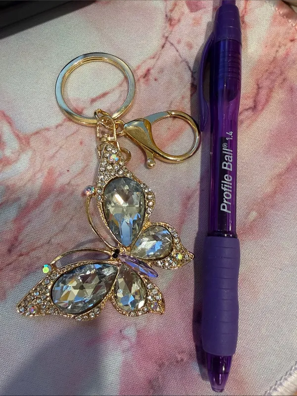 NWOT | Gold Butterfly Crystal Bag Charm/Keychain | Purple Body Stone - Image 5
