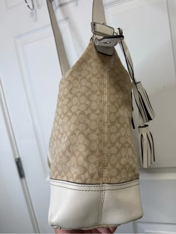 Coach Beige Signature Stripe Crossbody Bag - Image 3
