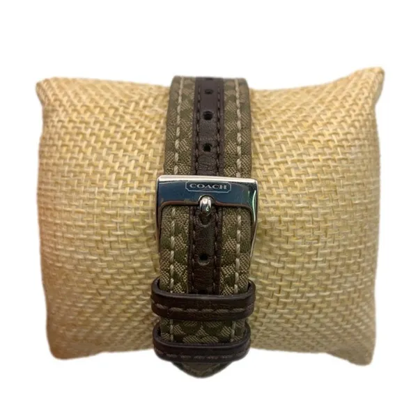 COACH Silver-tone Brown Canvas Genuine Leather Ladies Wristlet Watch - Image 3