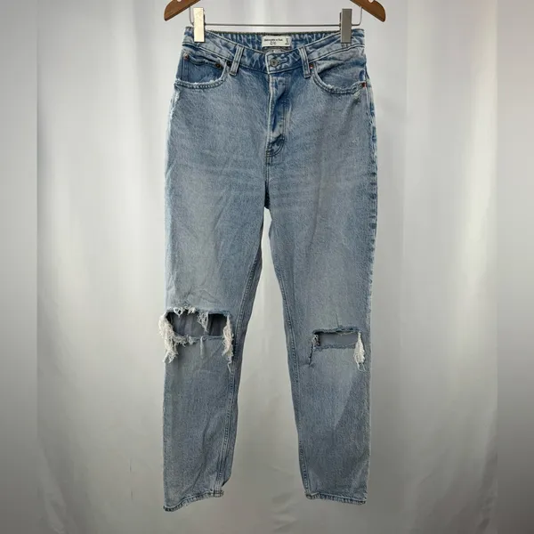 Abercrombie & Fitch Distressed The Dad High‎ Rise Jeans in Blue Size 27 - Image 3