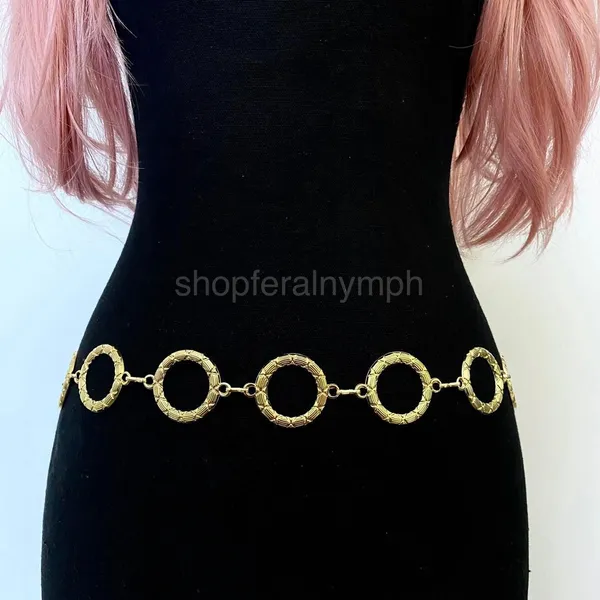 Gold Y2K Textured Open Ring Waist Chain Belt, Fits 28-46 Inches, X7GA1358 - Image 4