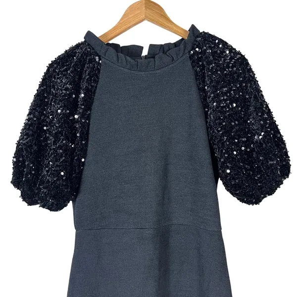 NWT THML Little Black Dress Womens S Mini Knit Sequin Sleeve Party Cocktail - Image 3