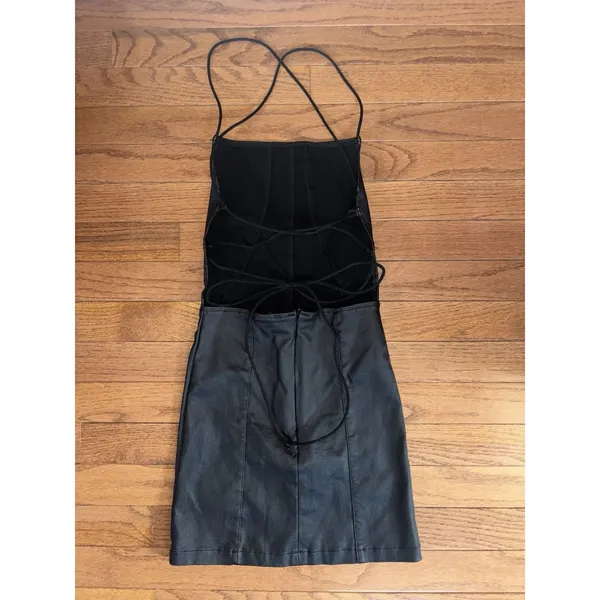 Edikted Dani Open Back Faux Leather Mini Dress Black Lace Up Small Bodycon - Image 4