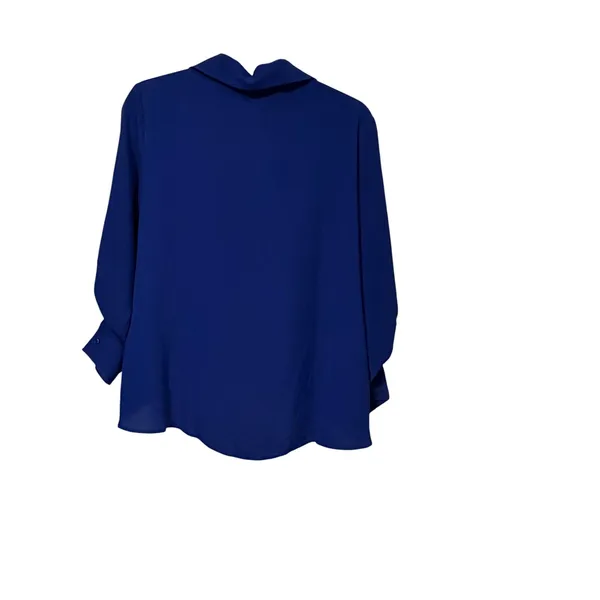 Montgomery Post Womens Royal Blue Twist Front Roll Tab Sleeve Blouse‎ Small - Image 2