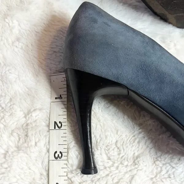 Sergio Rossi Pointed Toe Heals Blue Suede & Embossed Brown Leather Size 37 US 7 - Image 8