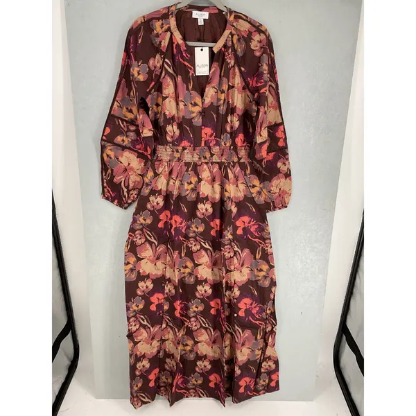 Allison New York Womens Leo Maxi Dress Brown Floral Smocked Cotton Small - Image 2