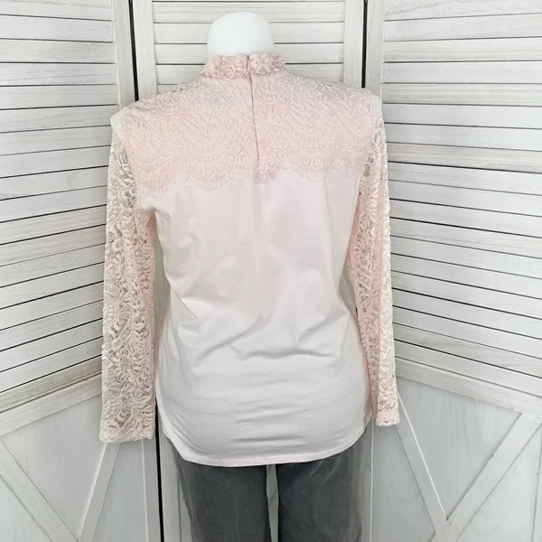 Bedford Fair Lace Sleeve Mock Neck‎ Shirt Pink Large Tee Coquette Victorian Soft - Image 4