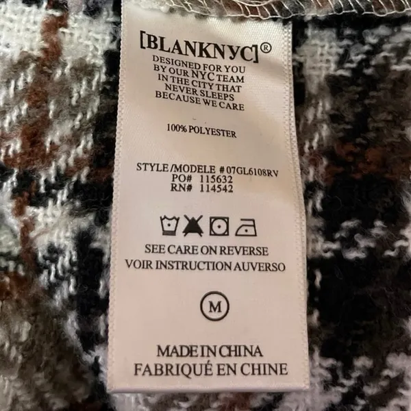 BlankNYC Brown Faux Fur Plaid Checkered Long Sleeve Button Coat Sweater Jacket M - Image 5