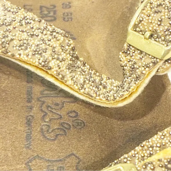 Birkenstock Birkis Beaded Glitter Sequin Gold Sandals Womens Size 8 - Image 3