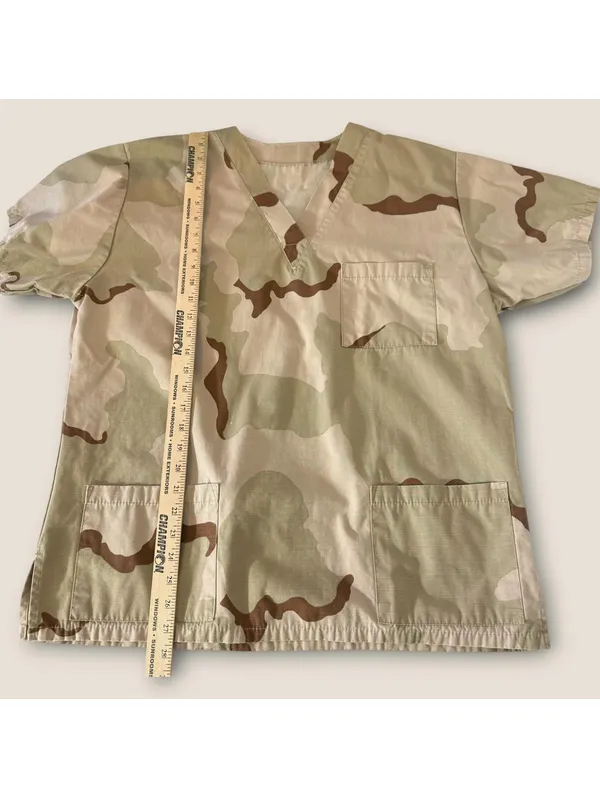 Desert Camouflage Scrub Top V-Neck 3 Pocket Tan Brown Green - Image 5