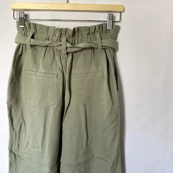 a new day sage green‎ paperbag trousers straight leg women's size XS rayon nylon - Image 5