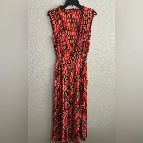 Free People Sahara Jumpsuit In Orange/Pink Abstract Print Wide Leg Boho Gypsy S - Image 7