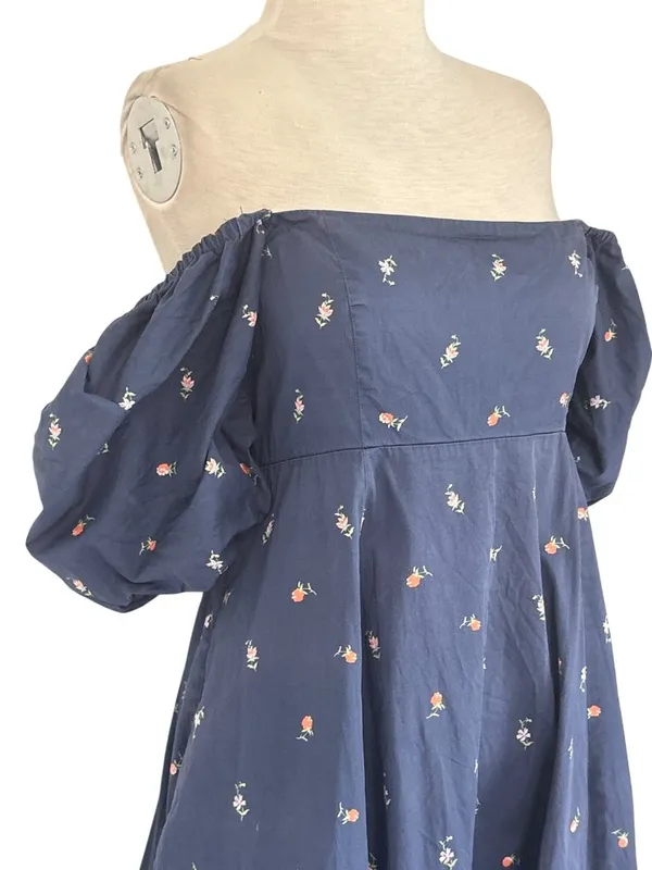 Hill House Home Matilda Dress in Blue Medium Womens Floral Rosette Print Puff - Image 7