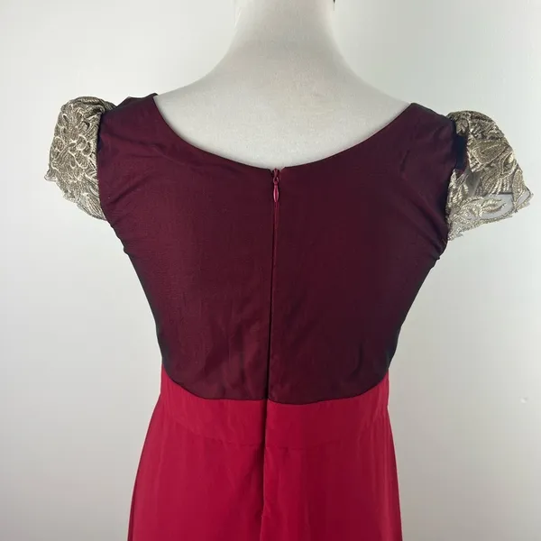 Mango Suit Burgundy Gold Embroidered Evening Gown Fits Medium - Image 6