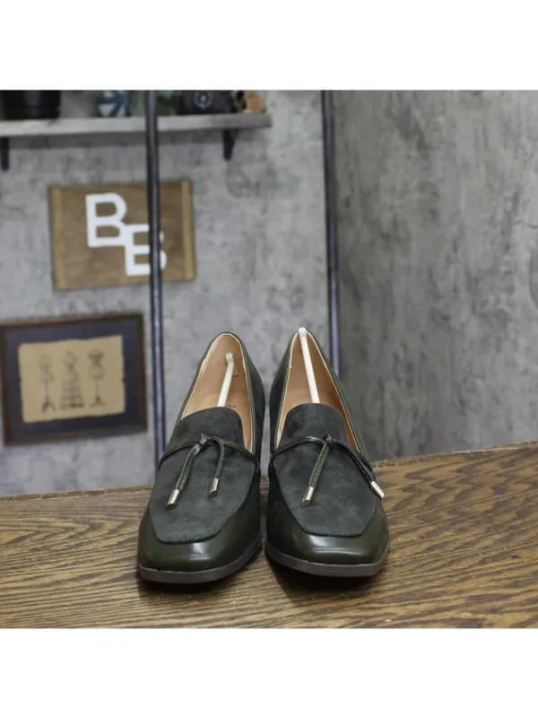NWT Journee Collection Womens Crawford Block Heel Loafer Pumps Olive Green 7M - Image 8