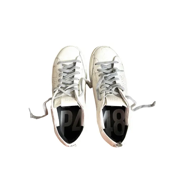P448 John Pearl Silver Glitter Leather Low Top Sneakers Size 38 / US 7.5 - Image 10