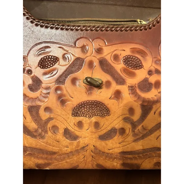 Vintage Clifton's Hand Tooled Leather Handbag Purse Brown Western Satchel Bag - Image 13