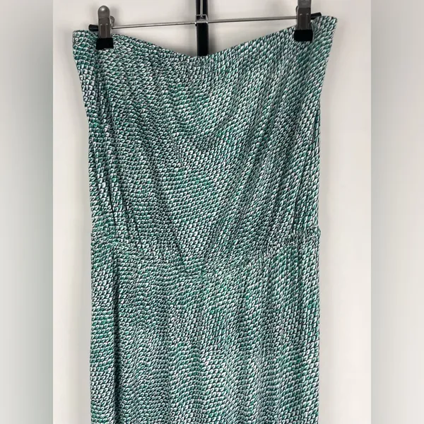 Joie Dalila Blue Green All Over Leaf Pattern Strapless Coastal Beach Maxi Dress‎ - Image 2