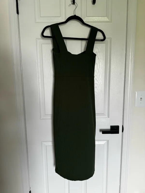 Square Neck Bodycon Midi Dress Green Size M - Image 2