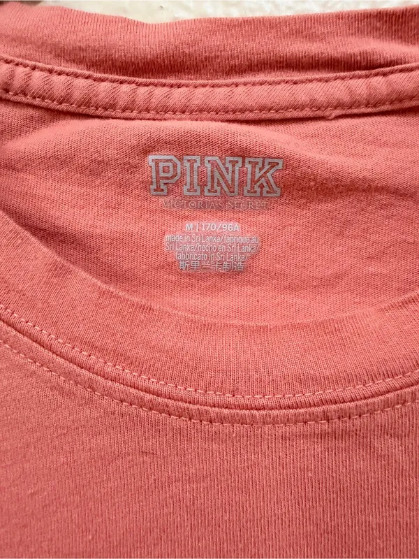 VS PINK The Ocean Made Me Salty Long Sleeve Pocket Campus Tee Salmon Peach M - Image 4