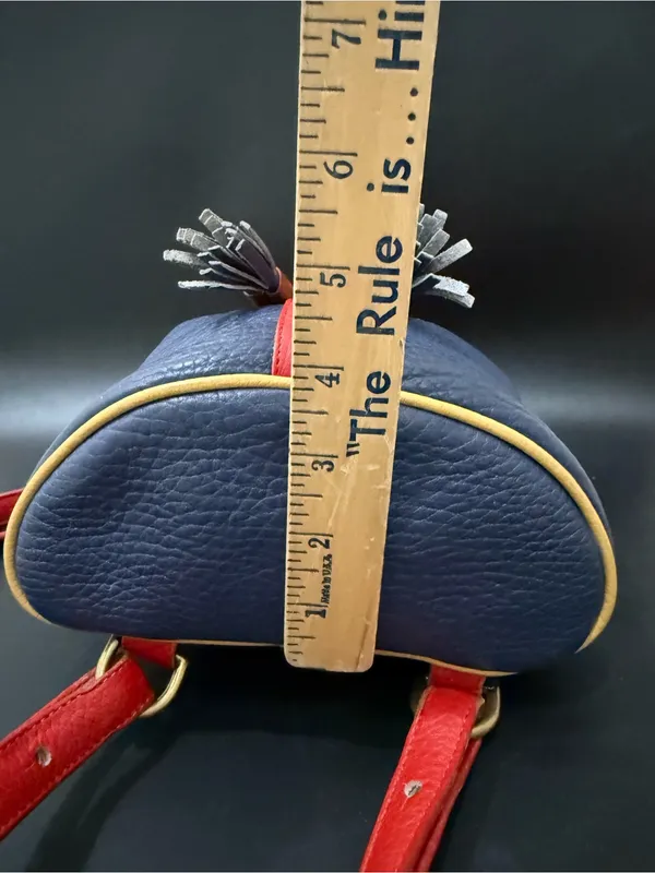 Rare Vintage DOONEY & BOURKE Teton AWL Lipstick Red Navy Yellow Leather Backpack - Image 6