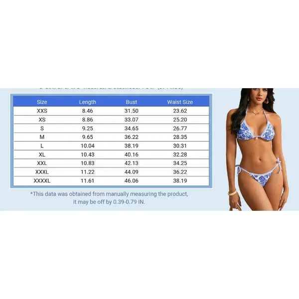 WDIRARA Two Piece Boho Swimsuit Floral Halter Triangle Bikini Bathing Suit XS - Image 6