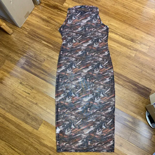 PrettyLittleThing Bodycon Dress‎ Marble Print Sleeveless Mock Neck Sheer Size 14 - Image 4